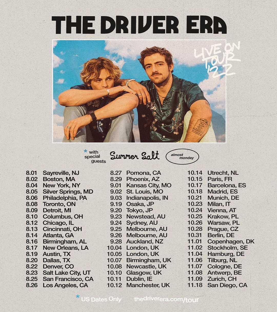 Fechas de la gira europea, asiatica y americana